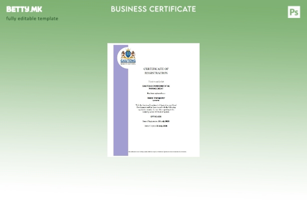 Модерен стил на шаблон за сертификат за регистрација во Јужна Африка